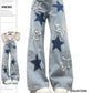 Retro Versatile Raw Edge Star Jeans For Women