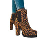 Round-toe Ankle Boots Solid Leopard Print Thick Square High Heel Shoes Ladies Casual Fashion Autumn Winter Suede Dress Party Boots