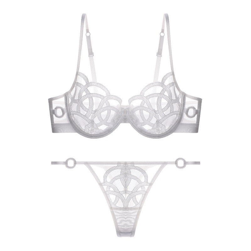 Women's Push Up Bra Ultra-thin Breathable Mesh Embroidery Bra Set