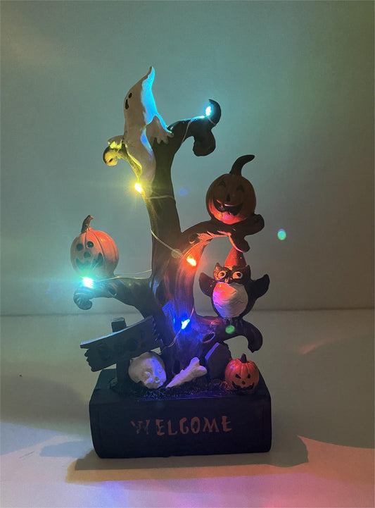 Halloween Pumpkin Tree Colorful Lights Funny Ghost Tree Ornament