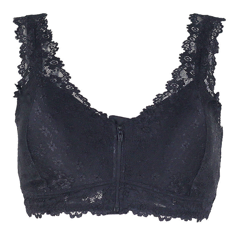 Cross-border Front Buckle Bra Front Zipper Sexy Lace Bra Vest Bra Upper Support Thin Underwear