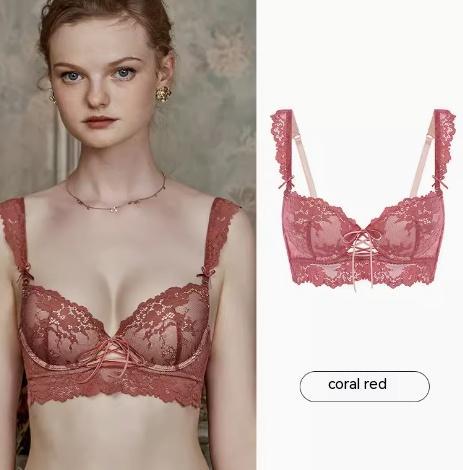 Adjustable Bra French Lace Bra Set Christmas Christmas Coral red bra 70A 