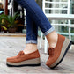 New Tassel Bow Design Shoes For Woman Fashion Thick Bottom Wedges Shoes Casual Slip On Solid Color Flats